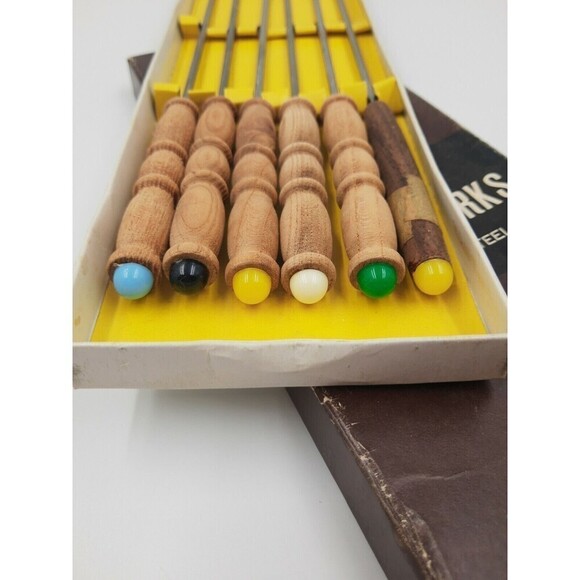 6 Piece Color Coded 10" Stainless Steel Fondue Forks Cheese Fruit Chocolate - Picture 3 of 5
